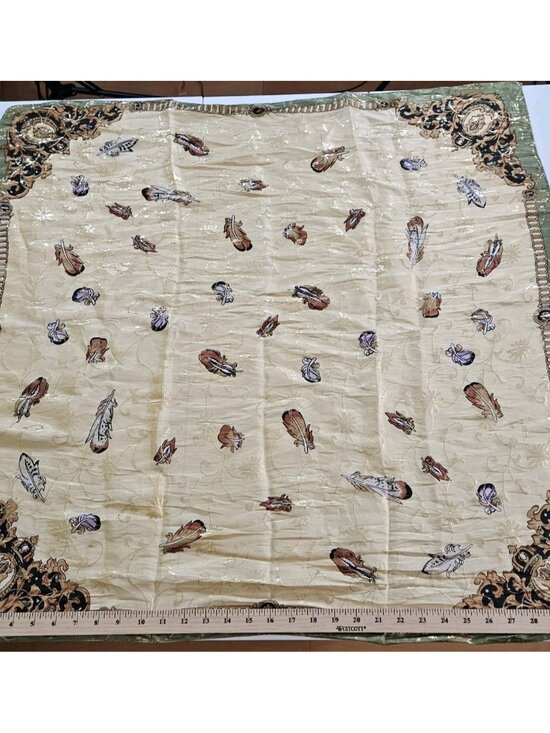 Unbranded Silk Scarf Womens 31 x 32 Inches Multicolor Gold Floral Feathers Print - Picture 7 of 15
